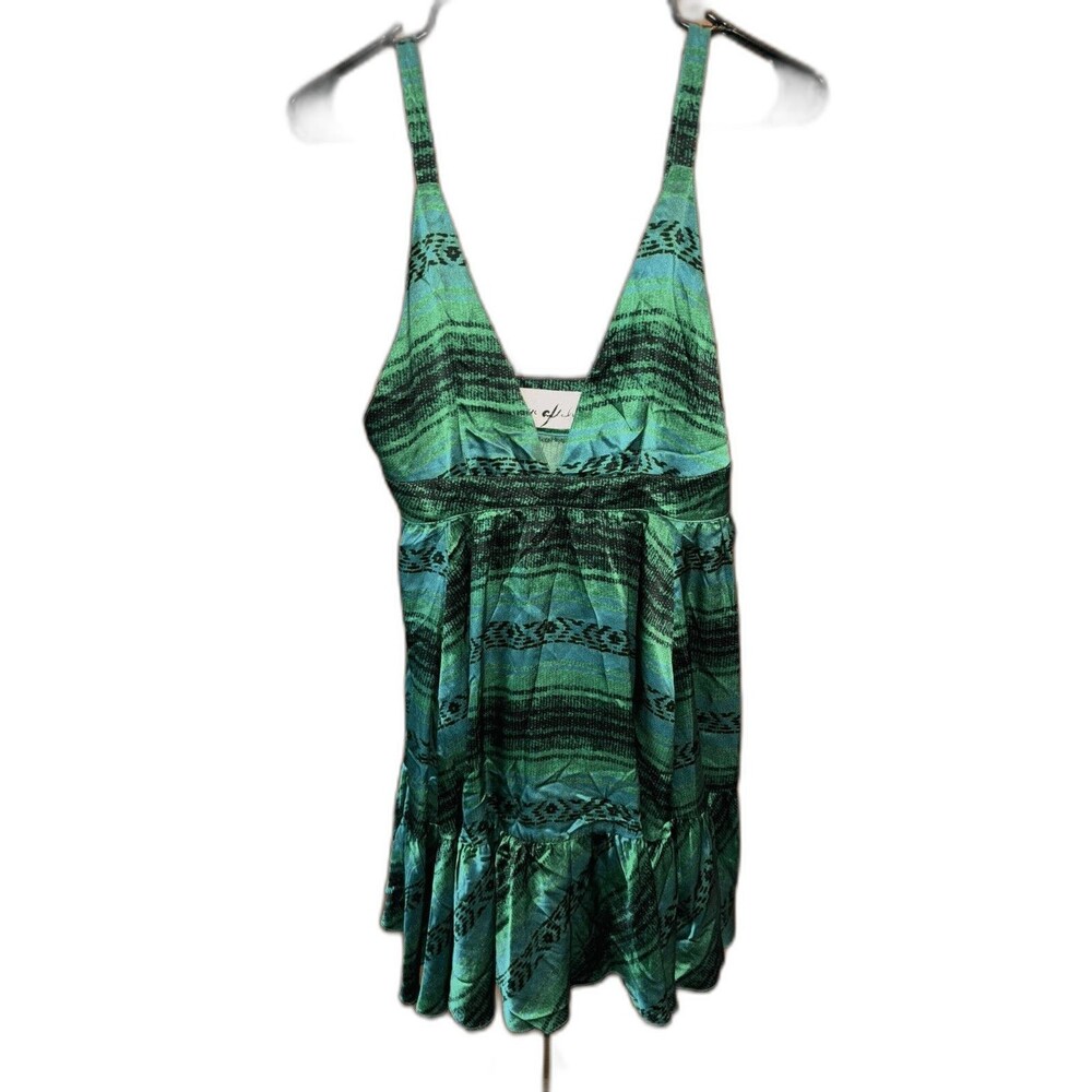 YaYa Aflalo Silk Emerald Snake Dress M Adjust Strap Pockets V Neck